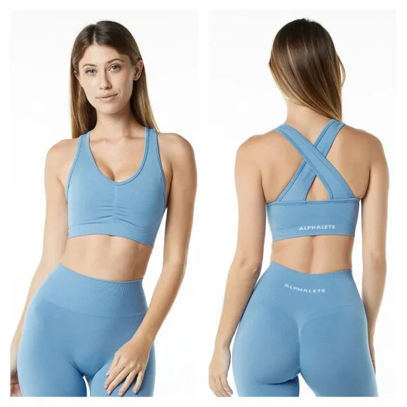 Alphalete Amplify Bra Blue Seamless Longline size S - Picture 1 of 10
